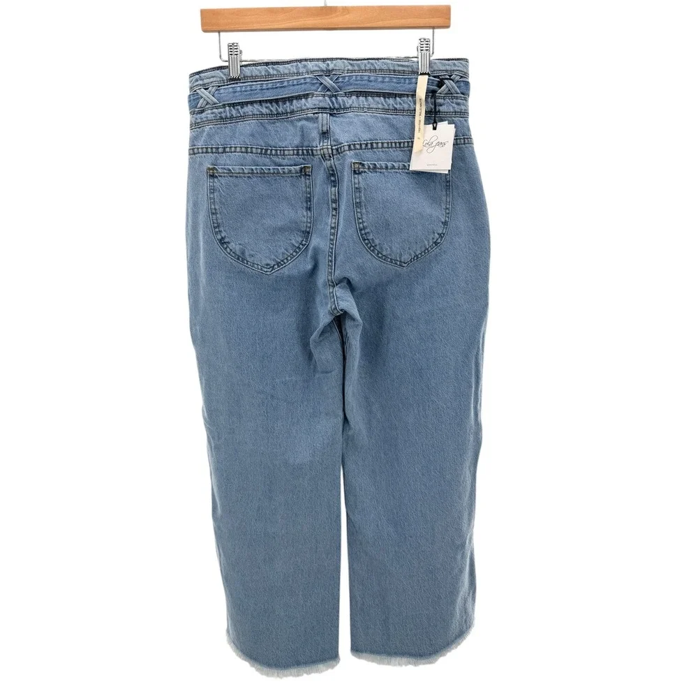 Lola Reese Jeans High‎ Rise Wide Leg Crop Jeans Light Wash Belted Womens Size 30
